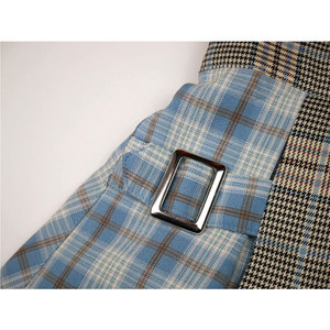 Mini-jupe écossaise faite à la main pour femme, motif tartan bleu beige, style moderne, micro-jupe kilt pour filles - Product Image 5