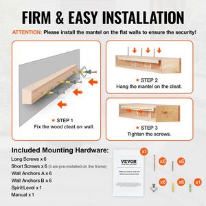 Cornice per Caminetto in Legno Naturale 60'' X 8'', Capacità di Carico 50 Libbre, Set di Accessori per Caminetto Sospeso Stile Rustico - Product Image 5