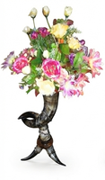 Moderne Gebürstete Silberne Blumenskulptur aus Kunstharz mit Holzsockel, Tischdekoration, Hochzeitstisch-Mittelstück, Handgefertigt, Hochwertig