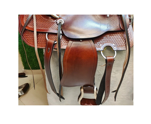 Juego de aparejos para caballo estilo western, tallado a mano, con silla de montar Big Horn Trail Racing Wood Tree, hecho en India, material de cuero - Product Image 3