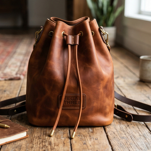 Regal Three Llc Genuine Leather <b>Drawstring</b> <b>Backpack</b> Minimalist Shoulder Bag Sportswear Leather <b>Drawstring</b> Bags Men Women - Product Image 4