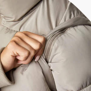 <b>Light</b> Gray <b>Puffer</b> <b>Jacket</b> Stand Collar Zipper Closure Quilted Windproof Winter Coat Casual Short Length Unisex - Product Image 4