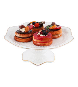 Plato Redondo de Porcelana Fina Moderna y Lujosa con Soporte, Plato de Servir Blanco Pulido con Diseño Incrustado para Fiestas - Product Image 1