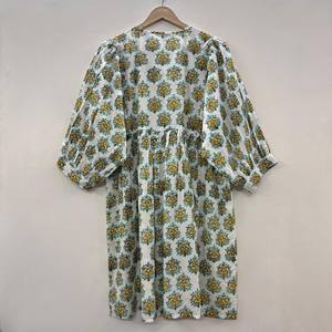 Vestido Midi Casual de Algodón para Mujer, Mangas Abullonadas, Cintura Imperio, Estilo Babydoll, Estampado Floral de Verano, Cuello en V Oversize, 100% Algodón, Holgado - Product Image 2