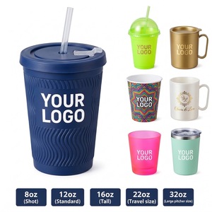 Gobelet en plastique réutilisable avec logo personnalisé, couvercle et paille – Tasse promotionnelle pour café, voyages et événements - Product Image 1