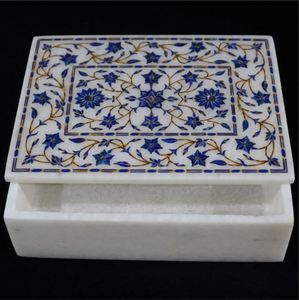 Caja de Joyería de Mármol Floral de Lapislázuli de Lujo, Caja Rectangular Hecha a Mano con Piedra Dura y Tapa - Product Image 2