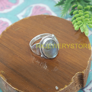 Natural Labradorite <b>Silver</b> <b>Ring</b> Handmade Oval Cabochon Stone Vintage Boho <b>Statement</b> <b>Ring</b> Healing Crystal Jewelry Gift for Women - Product Image 3