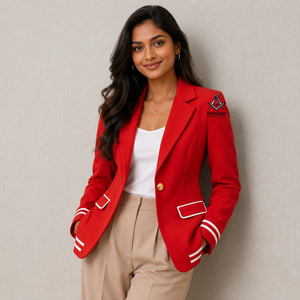 Greek Apparel Heritage Masonic Regalia Red Preppy Style <b>Blazer</b> Notched Collar Single <b>Button</b> Solid Color Woven Outerwear - Product Image 1