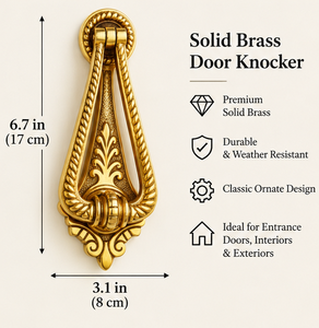 Timbre de puerta Regency en tono dorado con bordes de cuerda ornamentados, intrincados motivos de volutas y marco decorativo en forma de lágrima para entrada clásica - Product Image 4
