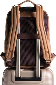 Brown <b>Leather</b> Travel <b>Backpack</b> for <b>Men</b> & Women 15 Inch Laptop Bag Vintage Multi Pocket <b>Backpack</b> with Trolley Sleeve - Product Image 4