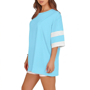Camiseta de algodón extragrande para mujer, lisa, con cuello redondo, informal, de tela suave y transpirable, para uso diario, camiseta extragrande para mujer - Product Image 6