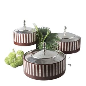 Organizador de cocina para el hogar, calentador de alimentos, Juego de 3 ollas calientes hechas de acero inoxidable con fregona de madera, olla caliente para servir alimentos a buen precio - Product Image 1