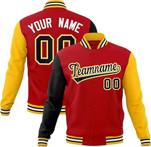 Chaqueta Varsity para Hombre en Rojo y Negro con Bloques de Color, Cuello Alto, Botones a Presión, Estilo Letterman, Forro Interior Suave y Costuras Impecables - Product Image 3