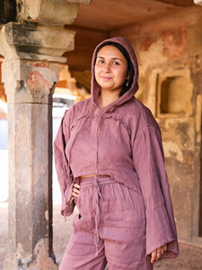 Handmade Mauve Cotton Khadi Hoodie for Women Bohemian Oversized <b>Festival</b> Pullover Hooded <b>Top</b> Loose Fit Drop Shoulder Blouse - Product Image 5