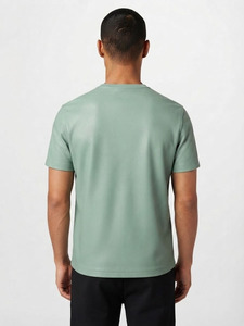 T-shirt en cuir véritable pour homme, col rond, cuir souple de qualité supérieure, vêtement décontracté, t-shirt en cuir personnalisé avec poche, manches courtes en cuir - Product Image 2
