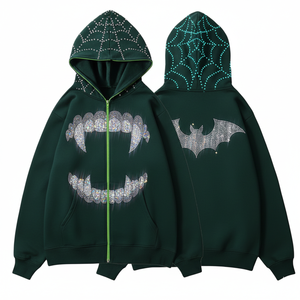 Sweat à capuche zippé personnalisé pour homme, 100 % coton, imperméable, avec logo en strass, style designer, fabricant OEM en gros - Product Image 1