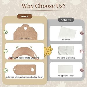 Étiquettes en papier découpées sur mesure en forme de cœur, finition mate marron et blanc, pour l'étiquetage des vêtements avec ficelle, emballage écologique - Product Image 2