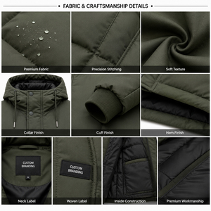 Men's Olive Green Hooded Long <b>Parka</b> <b>Waterproof</b> Windproof Fleece Casual Winter <b>Jacket</b> with Front Pockets Zipper Closure OEM ODM - Product Image 6