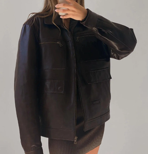 Sustainable OEM Service Customizable Bulk Quantity Women Leather Jacket Winter Durable Breathable Thick Hooded - Product Image 5