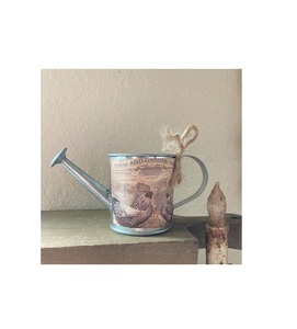 Arrosoir en métal de style vintage avec motifs imprimés en émail coloré, bec long pour une arrosage précis des plantes d'intérieur - Product Image 1