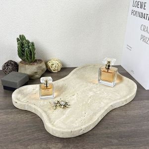 Bandeja de exhibición moderna de travertino, pieza decorativa hecha a mano con piedra natural para decoración contemporánea del hogar, oficina y hotel. - Product Image 1