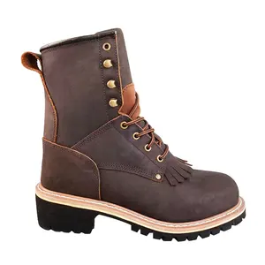 Brown logger Leather Goodyear Welt Classy Boots Footwear Miming Safety 9 Inch Hight Leather Rubber Outsole Climbing Safety Boots