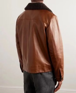 Veste streetwear en cuir de vache véritable marron, écologique, coupe-vent, col rabattu, boutons sur le devant, poche utilitaire, vêtements d'extérieur pour homme - Product Image 3