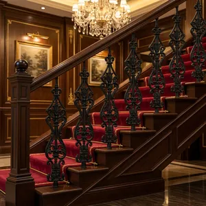 Panneau de rampe d'escalier en fer forgé orné, décorations en volutes, meneaux et balustres métalliques décoratifs pour rénovation d'escalier intérieur - Product Image 6
