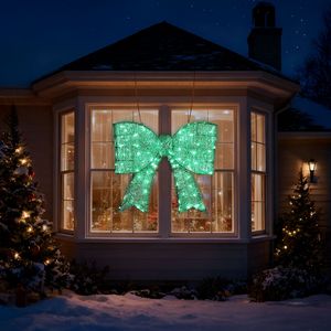 Décoration de Noël extérieure pré-éclairée 3D à énergie solaire, nœud géant avec 124 lumières LED vertes pour porte d'entrée, portail, mur - Product Image 3