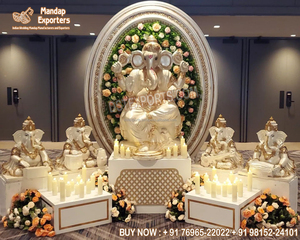 พระพิฆเนศสำหรับงานแต่งงานแบบดั้งเดิมของอินเดียใต้อุปกรณ์ตกแต่งเวทีทำจากเส้นใยอุปกรณ์ประกอบฉากตกแต่ง - Product Image 4