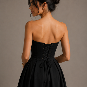 Robe de mariée de luxe noire moderne pour femme, coupe trapèze, col en V, à lacets, longueur cheville, avec poches, couleur personnalisable et sans manches - Product Image 5