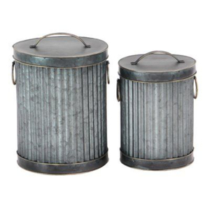 Ensemble de 2 poubelles galvanisées rondes faites à la main, taille personnalisée, seau à déchets en fer de luxe avec couvercle, très vendu - Product Image 4