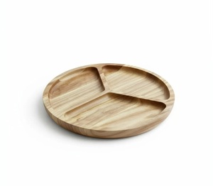 Round Wooden Divided 3 Section <b>Snack</b> <b>Tray</b> Ash Wood Serving Platter Rustic Portable Catering Charcuterie Board - Product Image 5