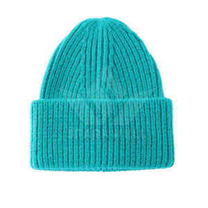 Turquoise Ribbed Knit <b>Beanie</b> <b>Hat</b> Unisex Adult Winter Warm Casual Cap 56-58CM Solid Color Computer Knitted Acrylic - Product Image 3