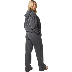 Ensemble pantalon et sweat à capuche imprimé streetwear d'hiver pour femme, coupe oversize, gris anthracite, 100 % coton, écologique, longueur intégrale - Product Image 1