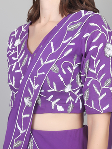 Hermoso sari de fiesta para mujer, estilo diseñador, listo para usar, con volantes, lentejuelas y adornos de cuentas. - Product Image 6