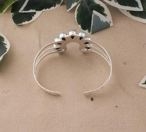 Handmade Turquoise Gemstone Stainless Steel Cuff <b>Bracelet</b> Vintage Geometric Wedding Unisex Jewelry - Product Image 4