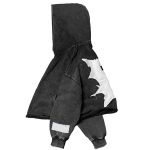 Sudadera con capucha de estilo urbano para hombre, de diseño personalizado, con efecto desgastado, de gran tamaño, de tejido grueso, con lavado vintage, bordado y patchwork, de corte cropped y estilo boxy - Product Image 4