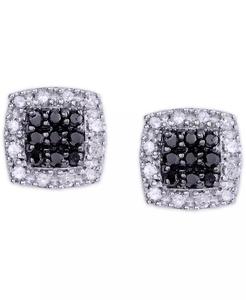 Diamante bianco e nero 1/3 ct. T. w. Orecchini a bottone quadrati con cuscino in argento Sterling | Macacy's - Product Image 2