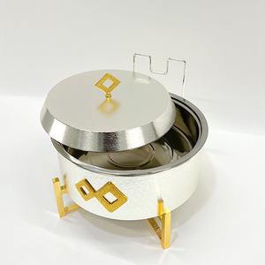 Plat de service de luxe en acier inoxydable pour buffet, chauffe-plats pour mariage, style Moyen-Orient, rond, avec support à tige - Product Image 6