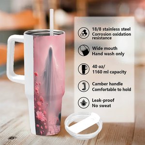 Gobelet isotherme personnalisé en acier inoxydable de 40 oz avec motif chat et fleurs pour les amoureux des animaux – Tasse de voyage - Product Image 5