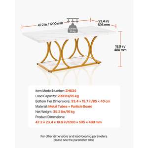 Mesa de Centro Moderna de 2 Niveles, Blanca, Imitación Mármol, con Marco Metálico Minimalista, Patas Geométricas, Resistente, para Sala de Estar u Oficina, Fácil de Usar - Product Image 3