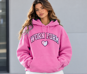 Women's <b>Pink</b> Oversized Hoodie Custom Glitter Print Heart Logo Fleece <b>Sweatshirt</b> Regular Sleeve Autumn Style Streetwear - Product Image 1