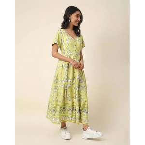 Robe longue bohème artisanale pour femme, unie jaune et blanche, taille naturelle, idéale pour les sorties décontractées - Product Image 3