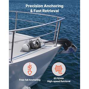 Treuil de pêche horizontal 12V DC 600W modèle D0100X38R02, traction maximale de 573 lb, chaîne de 1/4 pouce, corde en nylon de 9/16 5/8 pouce, acier inoxydable 316 - Product Image 3