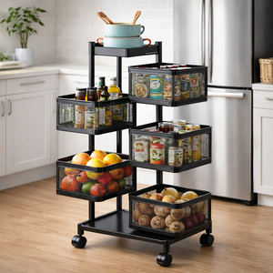 Portable 5-Tier Modern Kitchen Organizer Trolley with <b>Rotating</b> Folding Metal <b>Storage</b> Cart Customizable OEM/ODM EDPRMS000 - Product Image 3