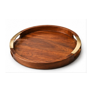 Plateau de rangement rectangulaire en bois avec poignées en laiton, finition polie, design minimaliste, multifonction, compatible lave-vaisselle, utilisation au sol ou sur table - Product Image 5