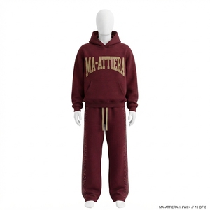 Custom Women <b>Burgundy</b> Rhinestone Hoodie Jogger Set Cotton Fleece Oversized Streetwear Tracksuit Wholesale - Product Image 3