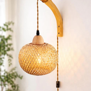 Handwoven Bamboo <b>Wall</b> <b>Sconce</b> Boho Wicker <b>Light</b> E27 Natural Woven <b>Wall</b> Lamp Rustic Home Decor Supplier Manufacturer - Product Image 1