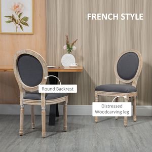 Set di 2 Sedie Laterali Senza Braccioli in Stile Francese, Rivestimento in Lino Grigio, Set di Sedie da Pranzo Imbottite - Product Image 4